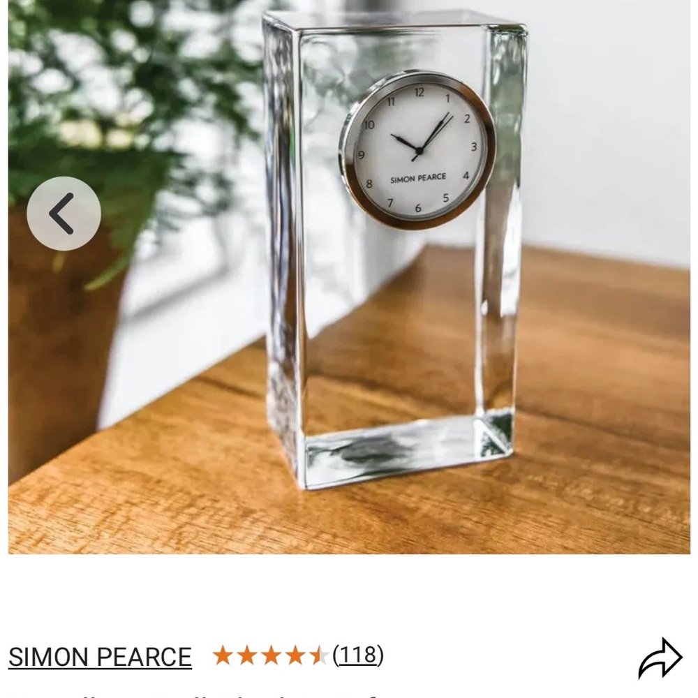 Simon Pearce Woodbury Tall Glass Clock with Silver Accents